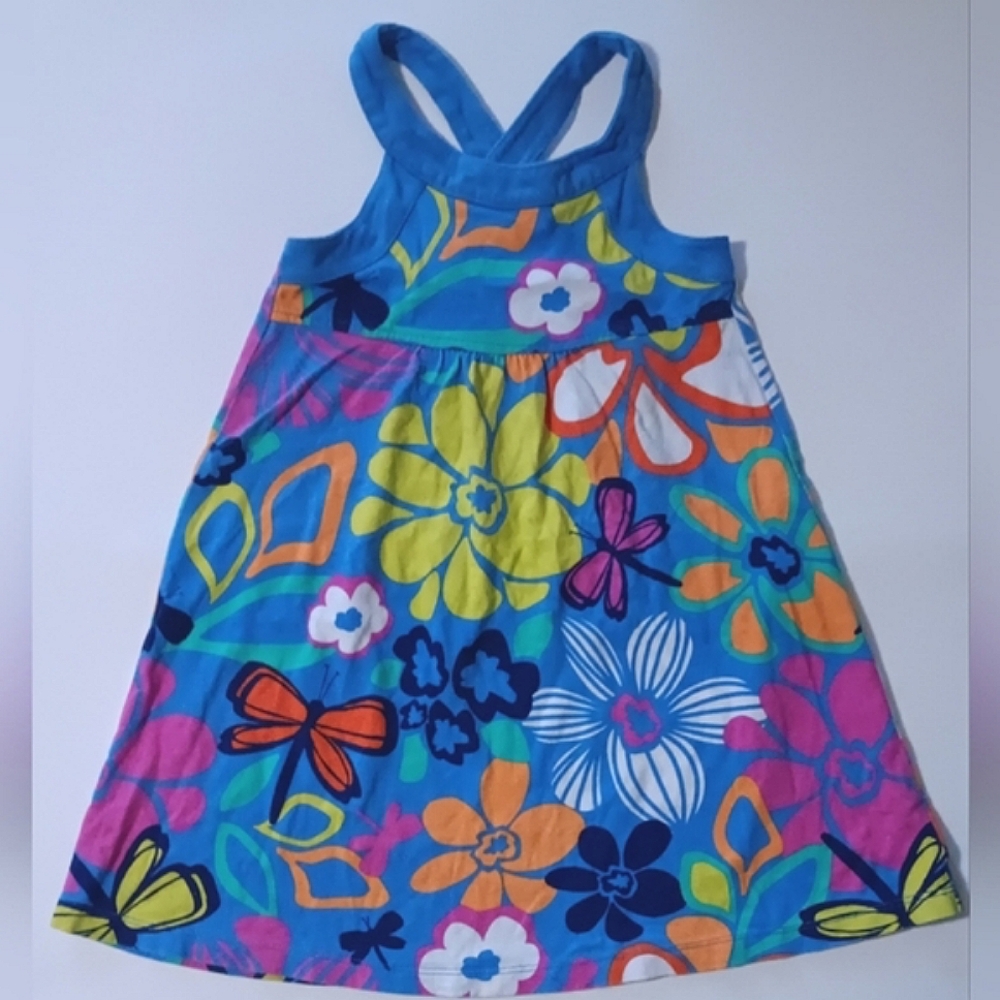 Girls' Blue and Orange Floral Halter Sundress Size 5T